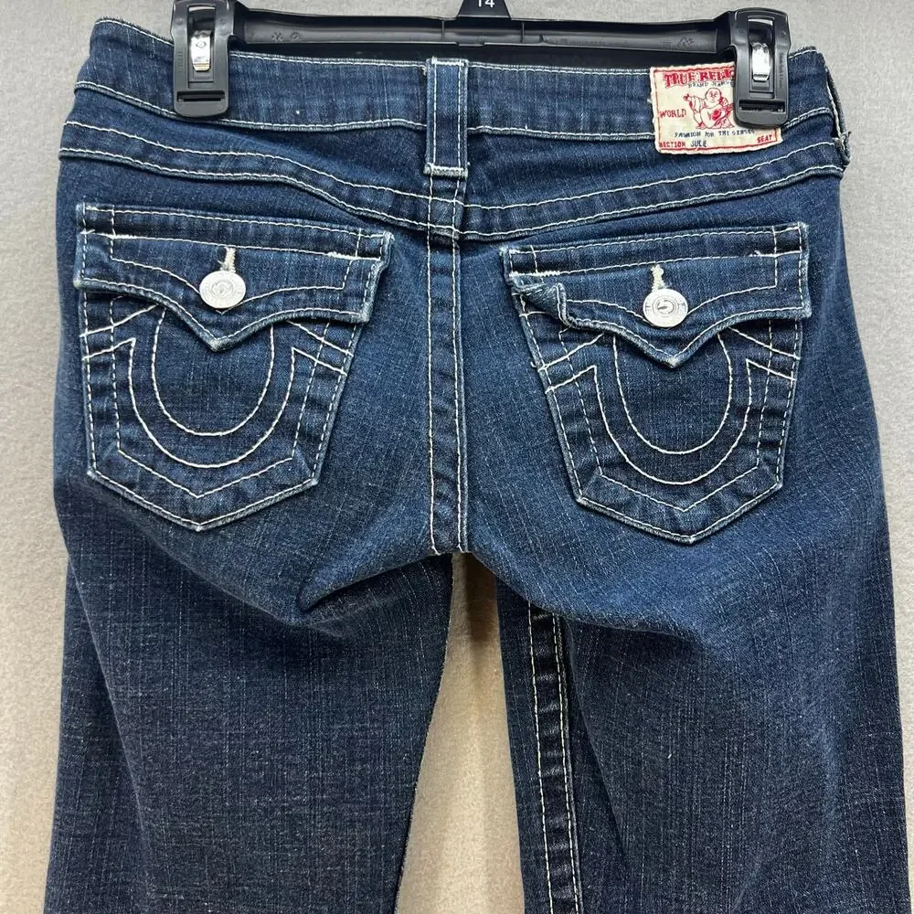 True Religion Jeans Women's 26 (2) Blue Julie Straight Pocket Flap Preppy - Picture 1 of 15